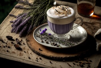 Wall Mural -  purple lavender marshmallow latte cup   Generative Ai