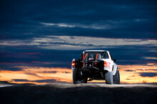 A Baja Style Rally Truck Drives Through The Sand At Knolls Recreation Area, UT
