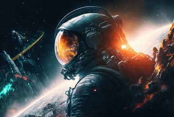 Wall Mural - close up astronaut with universe gradient color sky as background idea for sci-fi theme background o