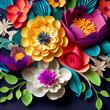 Spring flowers 3d render, colorful paper cut flowers, floral paper layering art background. Wallpaper or backdrop in origami style for 8 march, Valentines or mothers day greeting card for holidays