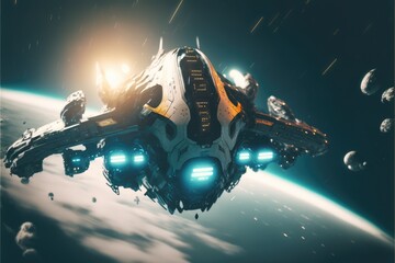 Wall Mural - spaceship in space made with generative ai