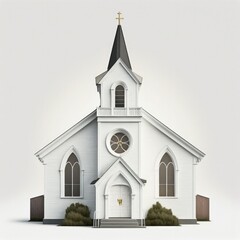 small town church chapel building isolated on a white background, generative ai