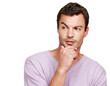 © Laflor/peopleimages.com - Fashion, thinking and face of man on a white background with trendy, stylish and casual clothes. Inspiration, attitude and male fashion model isolated in studio with confidence, ideas and question