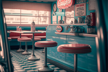 Wall Mural - American diner in 50s generated with AI