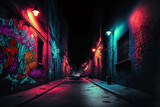 Fototapeta Fototapety dla młodzieży do pokoju - Street by night with colorful graffiti on the wall
