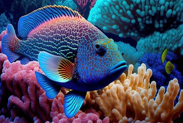 illustration, fish and corals, ai generated image