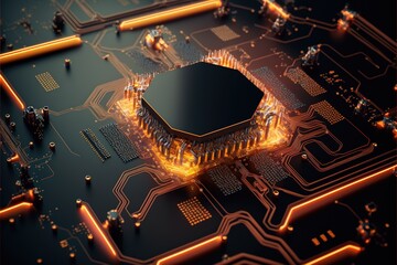 Circuit Board futuristic technology background. Digital Modern Electronic. Generative AI