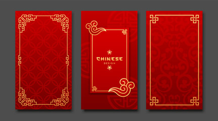 chinese frame style three borders vertical banners collections on gold and red background, eps 10 ve