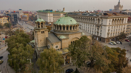 Wall Mural - Drone photo of the roof and the domes of Saint Nedelya Church in Sofia, Bulgaria