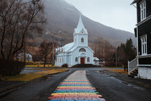 Rainbow Path Leading To Church