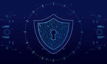 Cyber Security Technology Concept , Shield With Keyhole Icon On Circuit Board , Personal Data ,	
