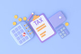Fototapeta  - Tax Day Reminder Concept. 3d illustration submit tax by online concept, online tax payment and report. Business income.