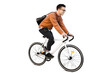 © muse studio - Person cyclist rides bike freelancer isolated transparent background.
