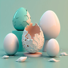 Generative Ai Illustration, Set Of Eggs Witth Different Colors And Shape, Pastel Vibrant Colors, Easter Concept