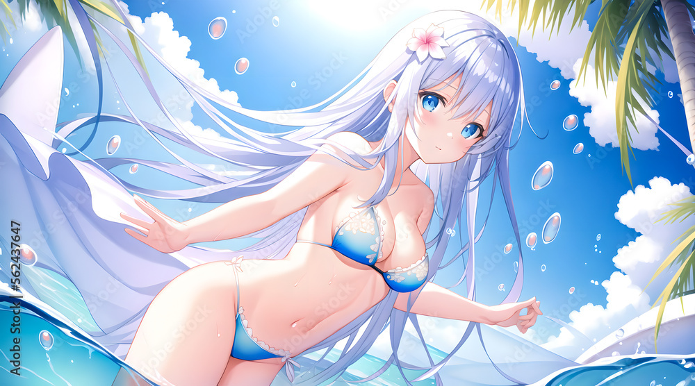 Sexy Anime Japanese Girl Big Blue Eyes On Sea Stock Illustration sexy-anime-japanese-girl-big-blue-eyes-on-sea-stock-illustration