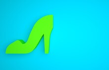 Green Woman Shoe With High Heel Icon Isolated On Blue Background. Minimalism Concept. 3D Render Illustration