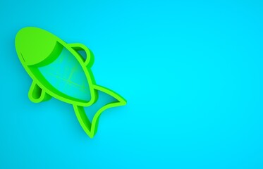 Wall Mural - Green Fish icon isolated on blue background. Minimalism concept. 3D render illustration