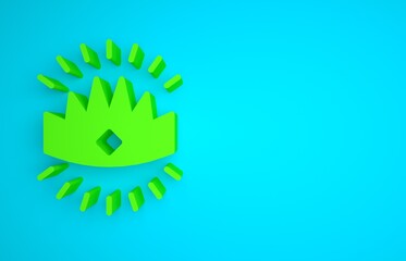 Wall Mural - Green King crown icon isolated on blue background. Minimalism concept. 3D render illustration