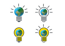 Icône Ou Pictogramme Vectoriel Représentant Une Ampoule électrique En Forme De Planète Terre. Symbole De La Lutte Pour La Sauvegarde De L'environnement.