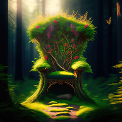 Wall Mural - Generative AI: princess or fairy throne for children's tales in the forest