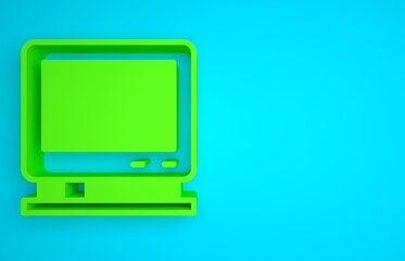 Wall Mural - Green Retro tv icon isolated on blue background. Television sign. Minimalism concept. 3D render illustration