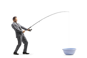 Sticker - Full length profile shot of a businessman fishing in a wash basin