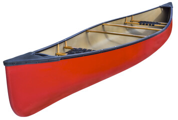 Wall Mural - red tandem canoe with wooden seats and yoke on a transparent background