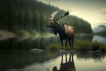 Alaska Moose Stock Photo, Wildlife Photography, Generative Ai