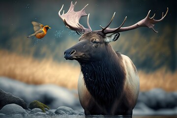 Elk Stock Photo, Wildlife Photography, Generative Ai