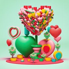 Wall Mural - Valentine's day heart modern artwork, 3d illustration made with Generative AI