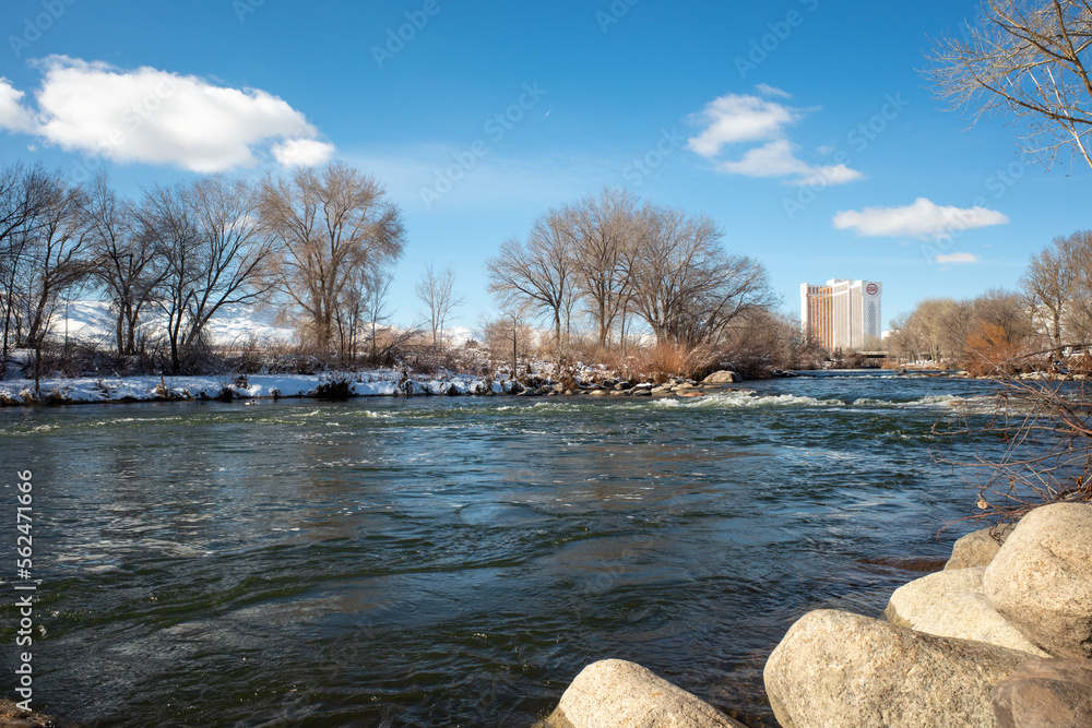 Reno, Nevada USA - January 17, 2023: Truckee River runs near the GSR ...