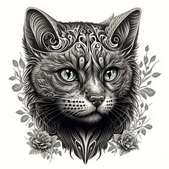 Wall Mural - illustration of a cat, with a white background