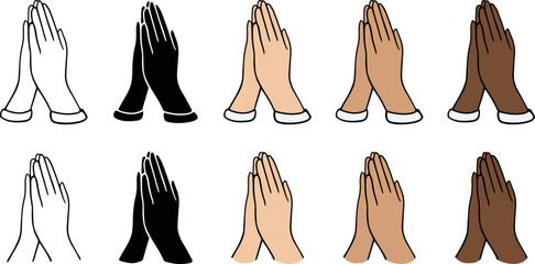 Wall Mural - Praying Hands Clipart Set - Outline, Silhouette & Color