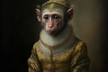 Wall Mural - Portrait of monkey in a victorian dress. Generative AI