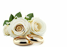 White Roses And Two Gold Wedding Rings