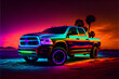 dodge ram 3500 neon dramatic colorful lights generated ai