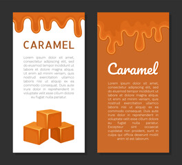 Wall Mural - Caramel Banner Design with Brown Sweet Dripping Syrup Vector Template