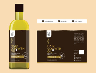 Hair oil label design with layout and mockup 3D illustration