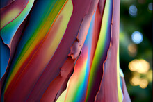 Close Up Of A Rainbow Eucalyptus Tree's Bark, Generative Ai