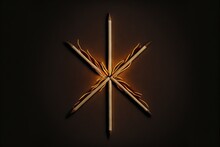  A Pair Of Sticks With A Light On Them In The Shape Of A X On A Dark Background With A Light Reflection On The Bottom Of The Image Of The Sticks And The Image Of The Two. Generative AI