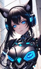 Wall Mural - anime inspired cat eared cyborg girl