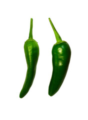 Wall Mural - Green chili pepper isolated on white background. Photo of two fresh chili peppers