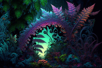 fantasy world tropical jungle vivid colorful  epic design background,generative ai.