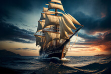 Sailing Ship. Galleon. Ocean. Sails