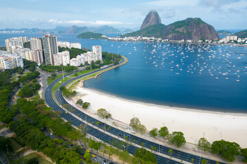 Fototapete - Aerial View of Botafogo Beach and Sugarloaf Mountain in Rio de Janeiro, Brazil