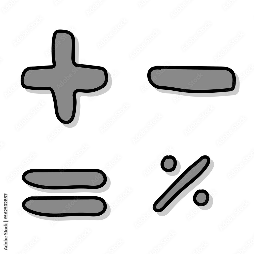 Mathematical school signs for addition, subtraction, multiplication, division. Math signs icons in cartoon hand drawn style. School signs for mathematics. Vector illustration.