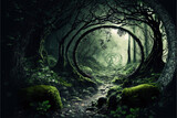 Fototapeta Dinusie - Celtic ancient forest. Sacred forest of the druids. AI generation