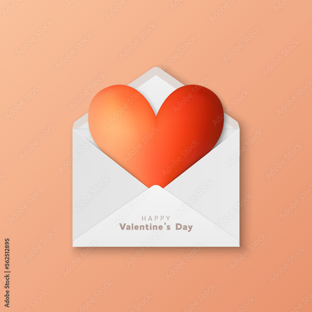 Vector 3d Realistic Opened White Envelope with Red Heart Inside Closeup ...