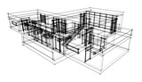 Fototapeta Paryż - Modern house building architectural sketch 3d illustration