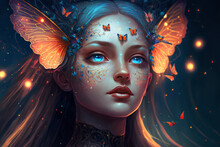 Butterflies Goddess Fantasy Amine Character Woman Generative Ai